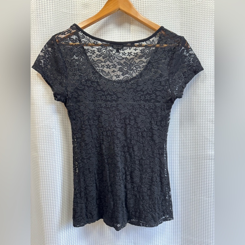 Guess Black Lace Short Sleeve Top - Picture 2 of 10